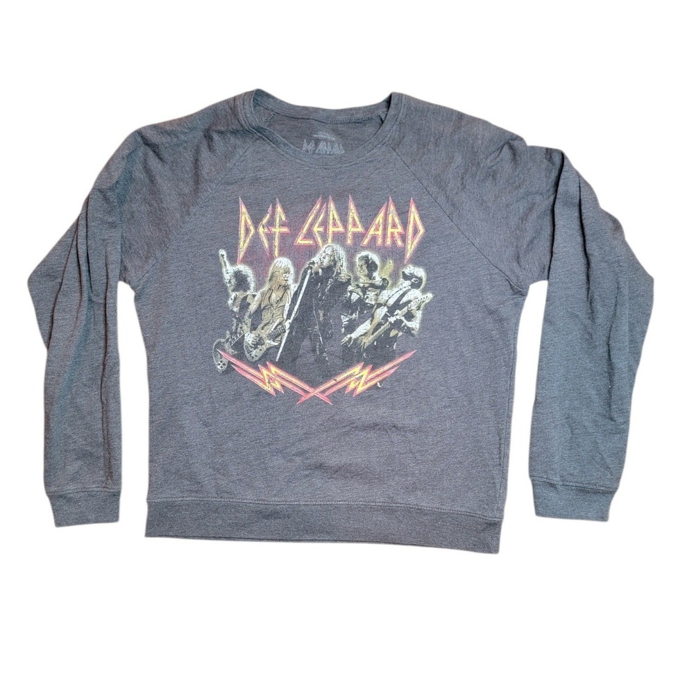 Def Leppard Sweatshirt Kids Large Gray Good Graphic Raglan Rock Band Pullover